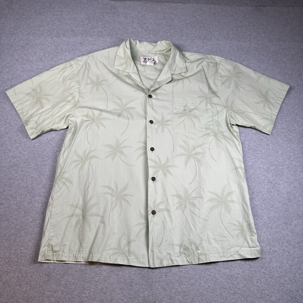 Vintage KY's Made in‎ Hawaii Green Palm Button Down Aloha Shirt Mens XL
